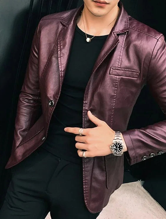 Coat Korean Style Male Leather Blazer Single Breasted Spring Clothes Men's Suit Jackets Luxury Designer High Quality Simple New