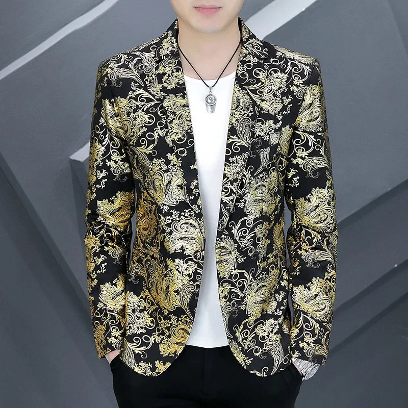 Blazer New Men's Fashion Business Gentleman Gentleman Hot Stamping Print Outdoor Performance Trend Wedding Banquet Casual Blazer