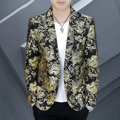 Blazer New Men's Fashion Business Gentleman Gentleman Hot Stamping Print Outdoor Performance Trend Wedding Banquet Casual Blazer