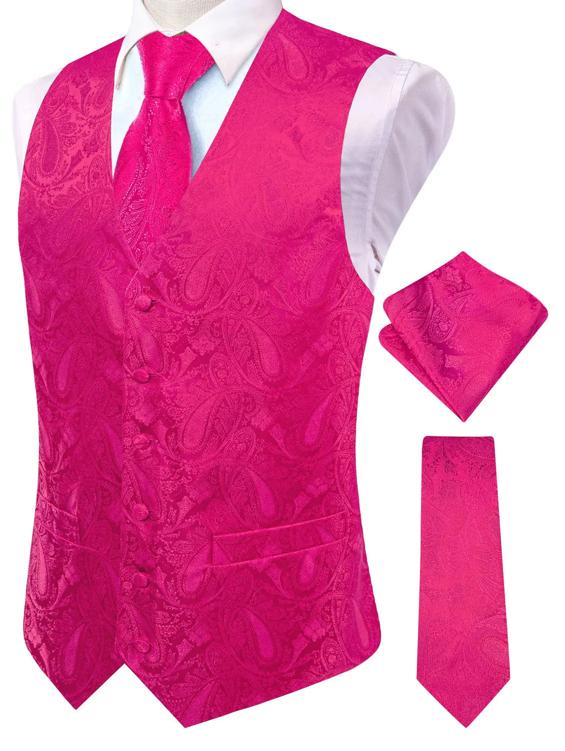 Men's Paisley Jacquard Suit Vest – V-Neck 6-Button Waistcoat with Tie & Pocket Square for Weddings