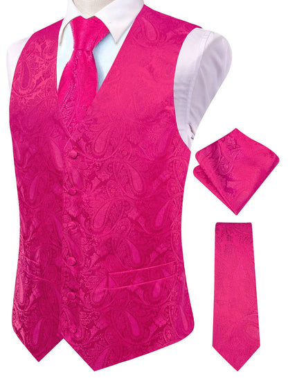 Men's Paisley Jacquard Suit Vest – V-Neck 6-Button Waistcoat with Tie & Pocket Square for Weddings