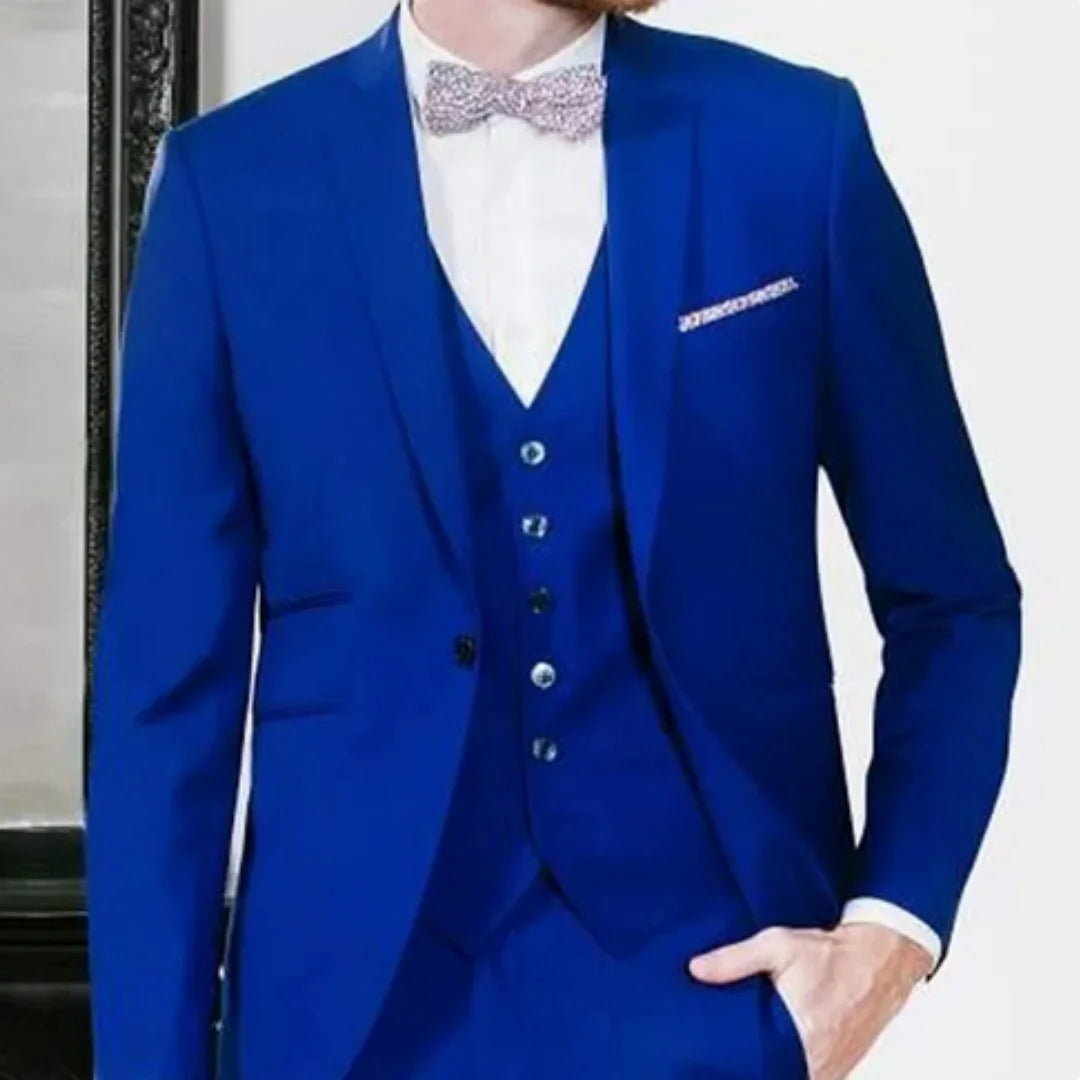 3 Piece Royal Blue Men Suits Slim fit Wedding Tuxedo with Notched Lapel Male Fashion Clothes Groom Suit Set Jacket Vest Pants
