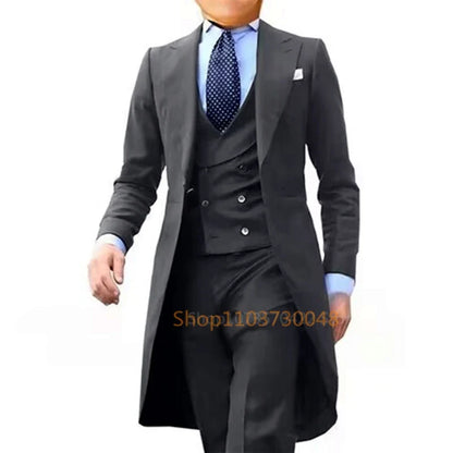 Costume queue de pie pour homme, costume de cérémonie, veste à revers pointus, gilet et pantalon pour fête, mariage, danse, performance de magie.