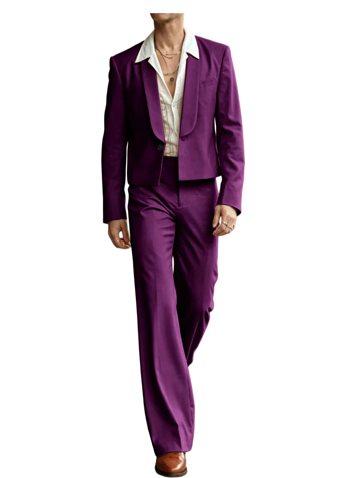 Men's 2-Piece Suit Set – Cropped Blazer & High Waist Flare Pants | Shawl Lapel Tuxedo for Formal & Party Occasions