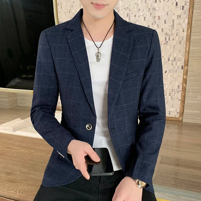 Men's  Slim Fit Business Suit Jacket Casual High-End Polyester Korean Style Top for Handsome Fashionable Look