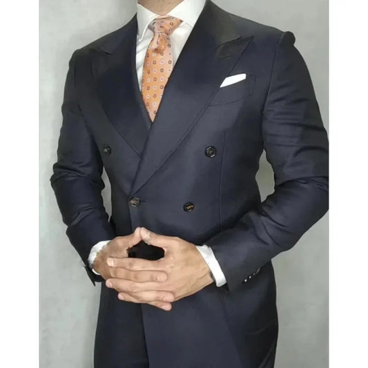 2 Pieces Men Suits For Wedding Jacket Pants Groom Peak Lapel Tuxedo Formal Sim Fit Double Breasted Tuxedo