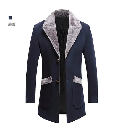 High-quality, fashionable, cool, trendy and versatile men's mid-length woolen collar casual woolen coat