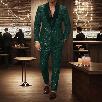 High-quality Fashionable Banquet Party Men's Clothing - European-style Shiny Banquet Stylish Men's Suit Sets