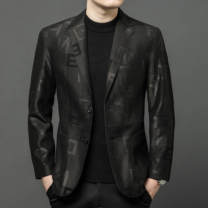 Men's Sheepskin Leather Blazer – Slim Fit Winter Jacket