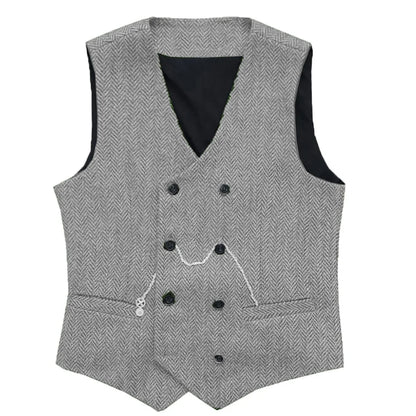 Men's Herringbone Suit Vest Double Breasted Waistcoat for Weddings and Business