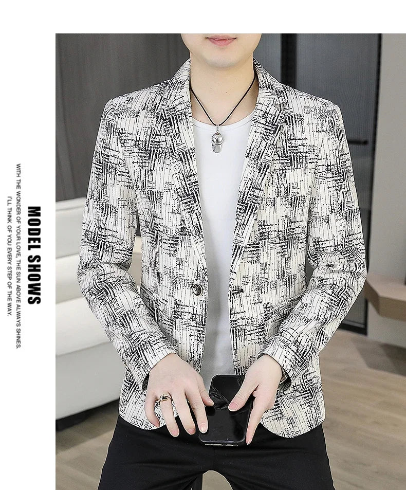 Men's Blazer Fashionable Casual Business Gentleman Outdoor Trendy Checkered Banquet Versatile and Slimming Korean Version Blazer