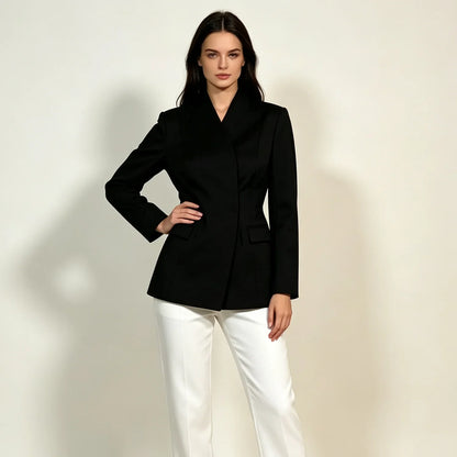 2026 New Women V Neck Blazer No Lapel Waist Shaping Suit Jacket Elegant Office Formal Outerwear 5 Colors