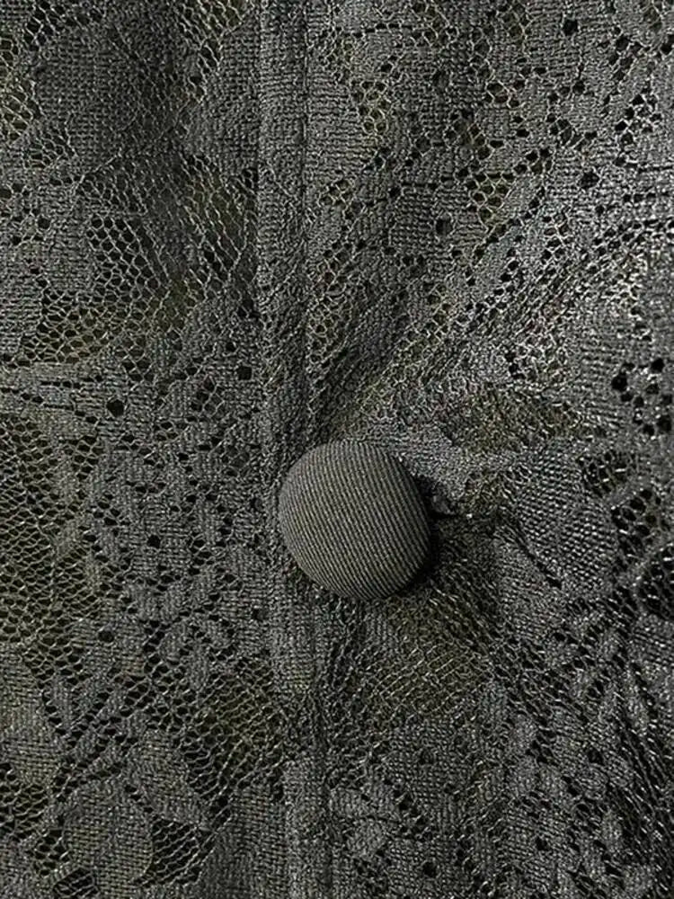 Women Black Sheer Floral Lace Blazer Long Sleeve Lapel Collar Single Breasted See Through Loose Fit Casual wear 2026 new