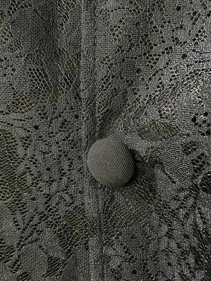 Women Black Sheer Floral Lace Blazer Long Sleeve Lapel Collar Single Breasted See Through Loose Fit Casual wear 2026 new