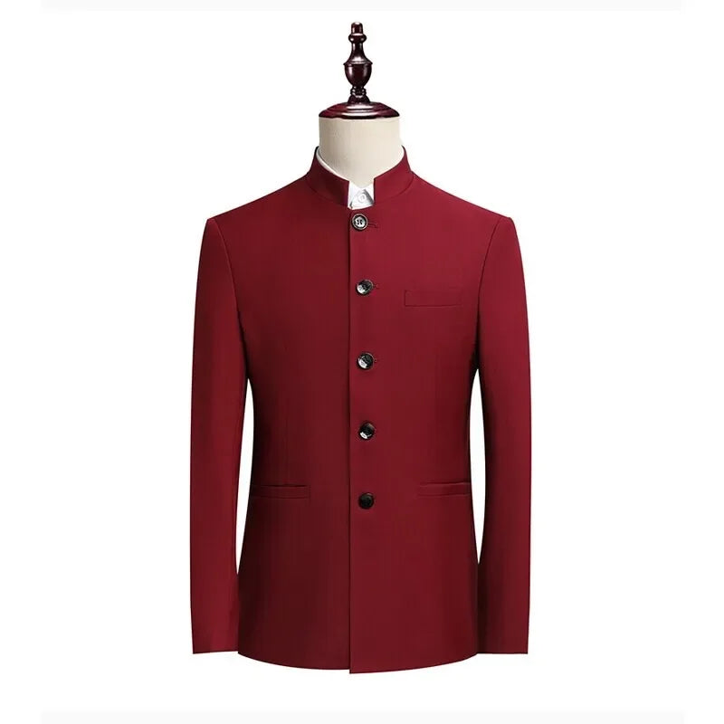 Blazer Men Fashion Gentleman Business Slimming Outdoor Zhongshan Suit Trendy Banquet Host Casual Wedding Stand-up Collar Blazer