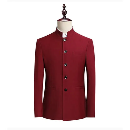 Blazer Men Fashion Gentleman Business Slimming Outdoor Zhongshan Suit Trendy Banquet Host Casual Wedding Stand-up Collar Blazer