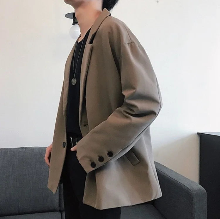 Men's Spring Korean Style Retro Blazer Ins Trendy Hong Kong Style Cool Jacket Viral Vintage Casual Suit Outerwear New