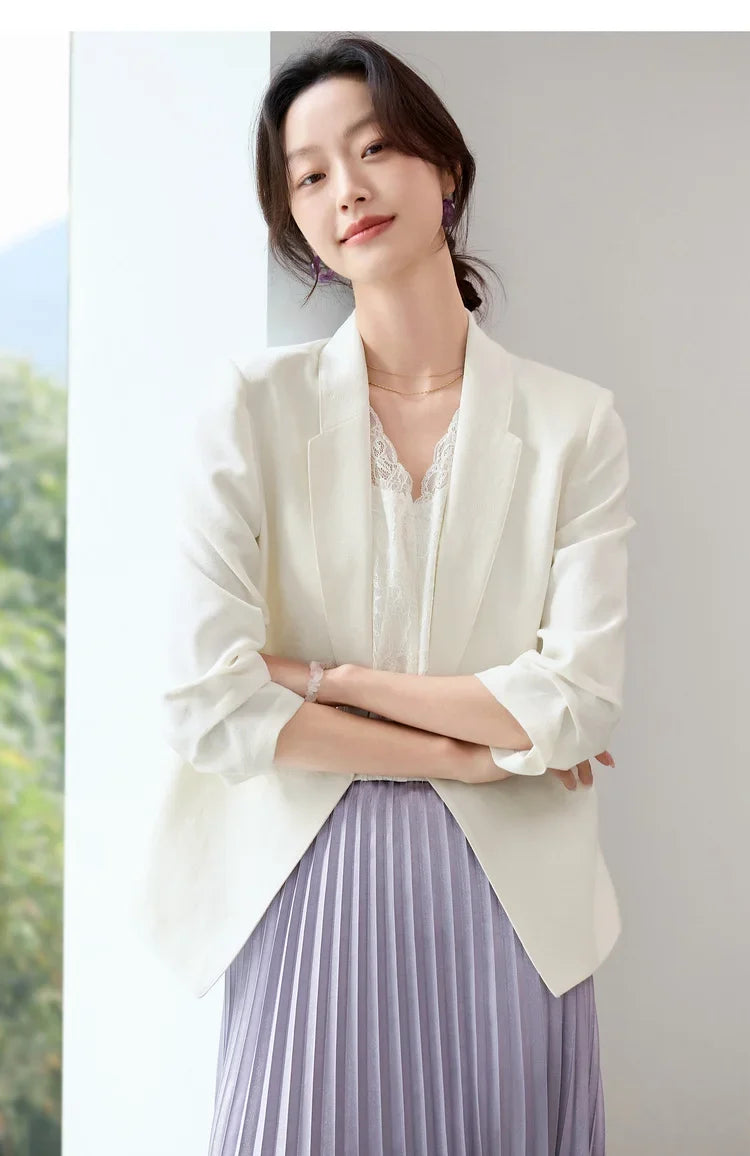 Blazer For Women's Commuter Flat Collar, One Button-down Shoulder Pads, Seven-quarter Sleeves Short Jacket 152XC1936