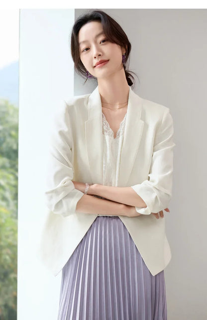 Blazer For Women's Commuter Flat Collar, One Button-down Shoulder Pads, Seven-quarter Sleeves Short Jacket 152XC1936