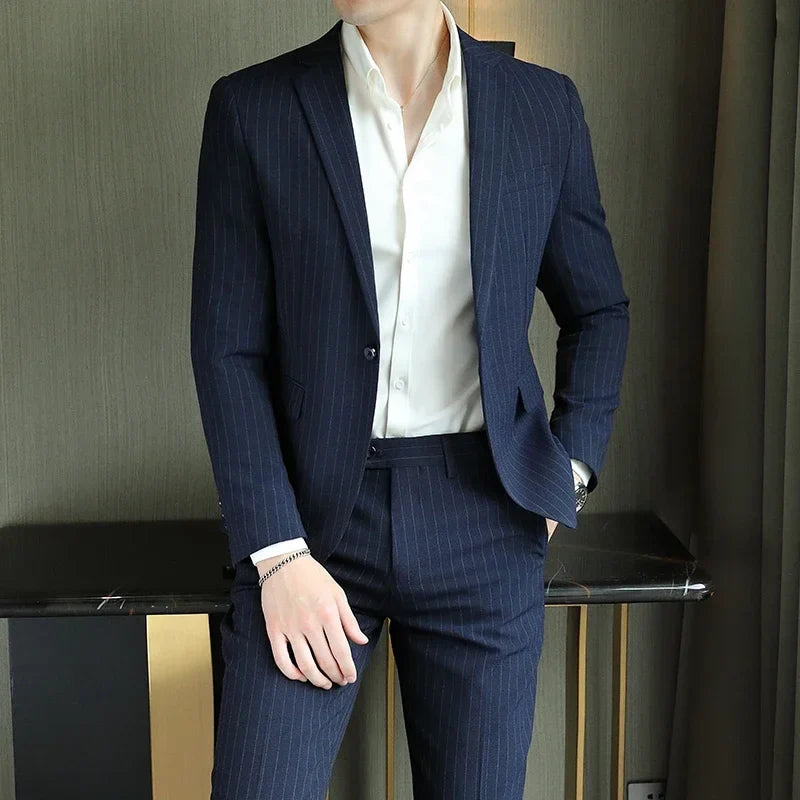 Men's Loose Fit Single Breasted Business Casual Two-Piece Suit Set