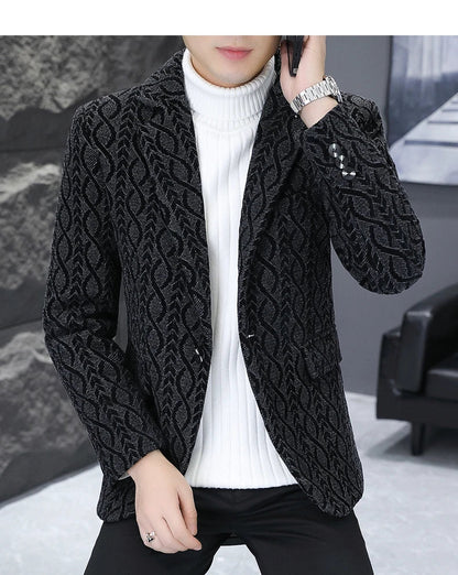 Blazer Autumn/Winter Golden Sable Velvet and Cotton Thickened Thermal Small Suit Fashion Business Men's Slim Blazer