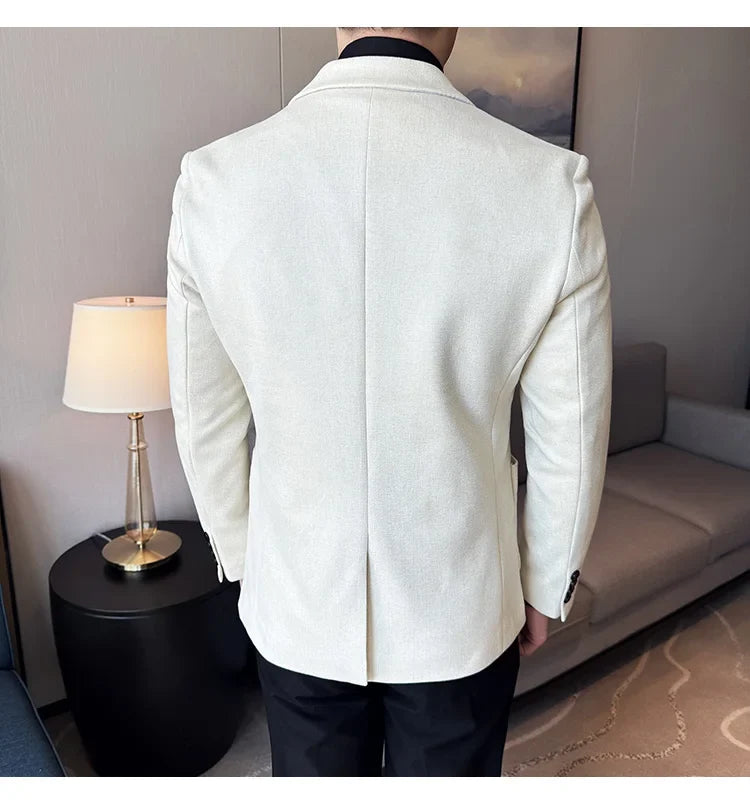 Vintage Suede Line Bronzing Striped Suit Coats 2025 Autumn New High Quality Men Slim Business Social Formal Suit Coats Tailcoat