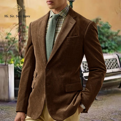 Spring/Autumn New Corduroy Suit Retro Casual Notched Lapel Jacket Single-Breasted Men's Solid Colour Suit Western Sport Coats