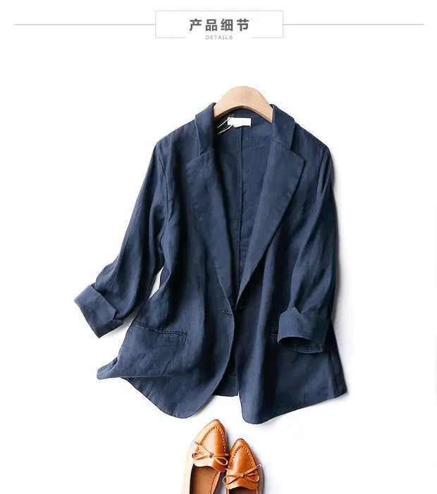 Women's Linen Blazer Loose Fit Single Button 3/4 Sleeve Lightweight Casual Suit Jacket