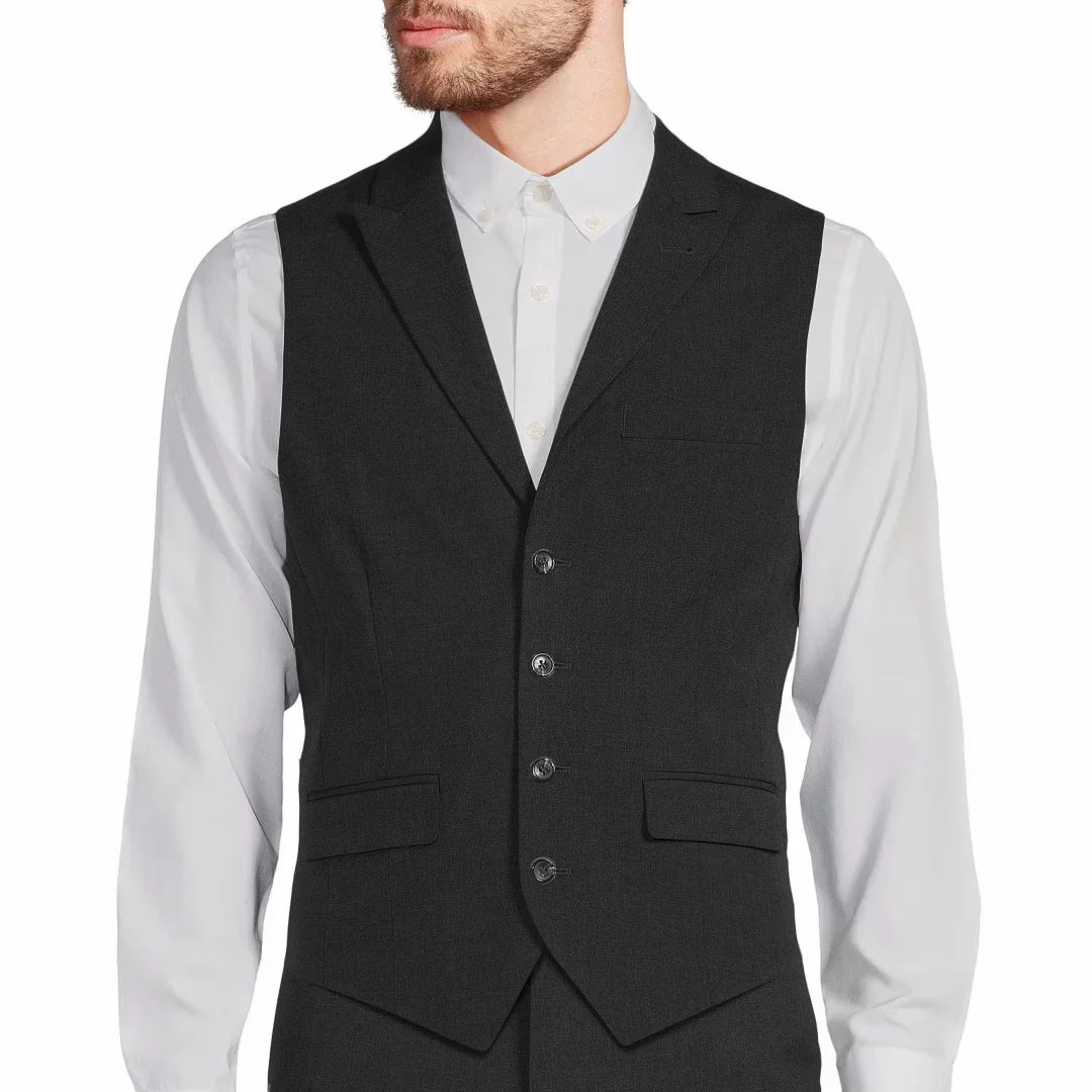 Men's Formal Vest Single Button Lapel Solid Waistcoat for Wedding & Business