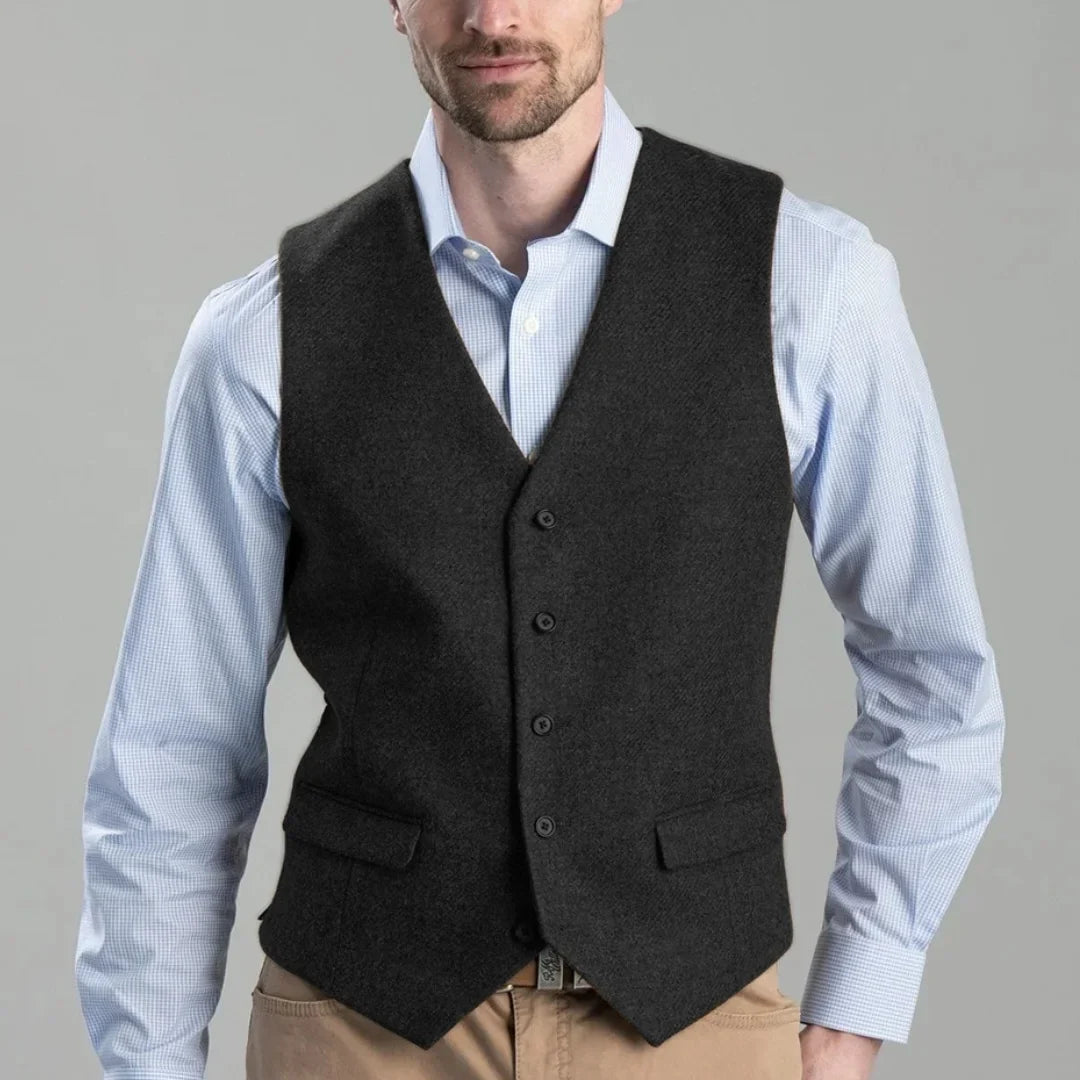 Men's Herringbone Vest Single Breasted Waistcoat for Weddings and Formal Occasions