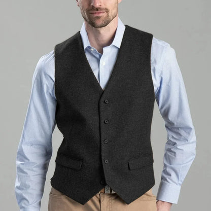 Men's Herringbone Vest Single Breasted Waistcoat for Weddings and Formal Occasions