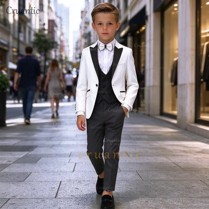 Boys Suit 3 Piece Custom Made Formal Tuxedo – Kids Blazer Vest Pants Set for Weddings & Special Occasions