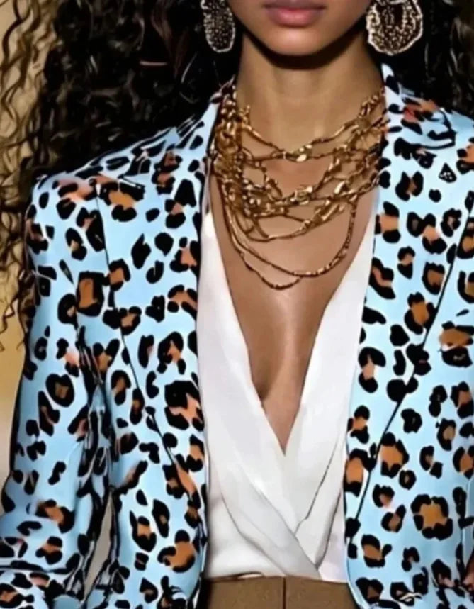 Spring Autumn 2026 Fashion Leopard Blazer Women Notched Slim Waist Jacket Coat Women Clothing Female Casual 63991