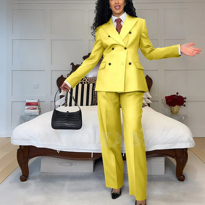2025 New Summer Women's Suits Business Casual Outfits Double Breasted Peak Lapel Jacket Pants Custom Made High Quality Female