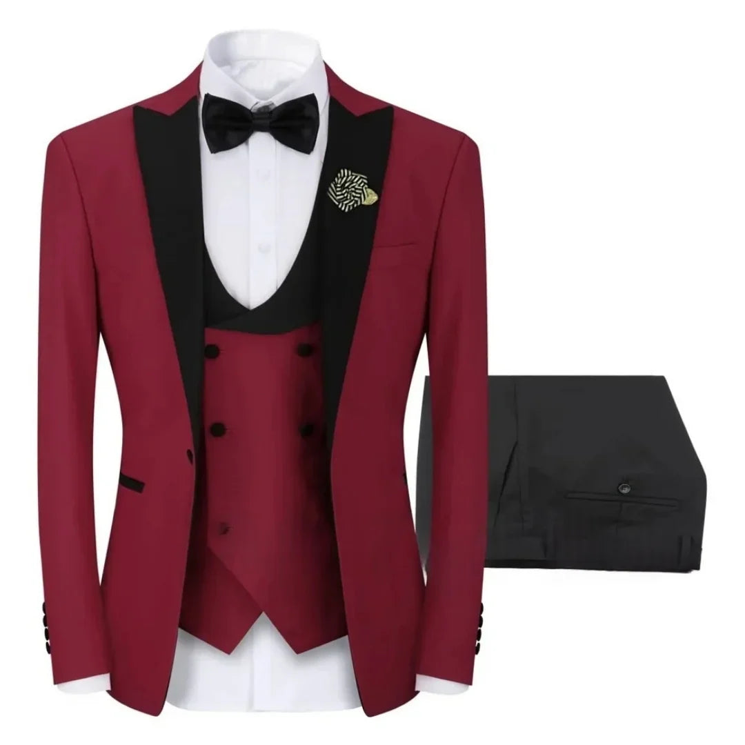 Men's 3 Piece Suit Slim Fit One Button Prom Suits Set Blazer Vest Trousers