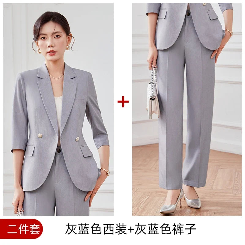 Mid-sleeved fashionable business women's clothing, high-quality two-piece suit jacket + pants, new spring 2026