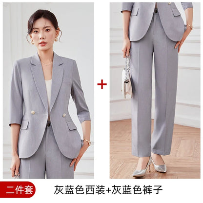 Mid-sleeved fashionable business women's clothing, high-quality two-piece suit jacket + pants, new spring 2026