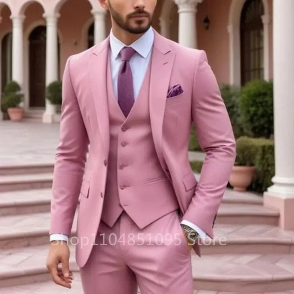 Men's 3-Piece Slim Fit Suit – Blazer, Vest & Pants Set for Wedding & Business