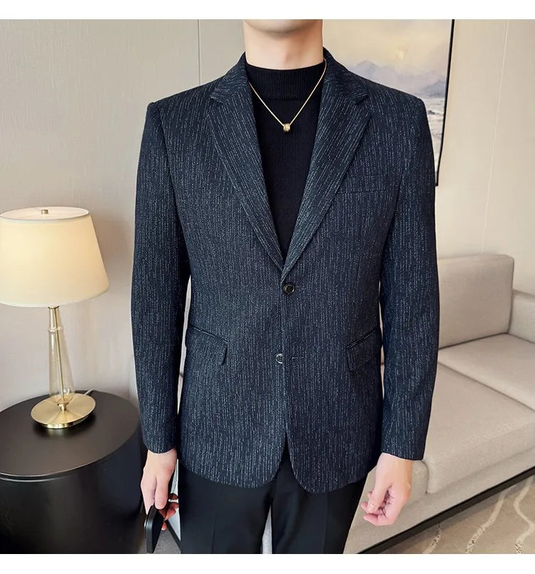 New Fashion Meteor Striped Suit Jacket High Quality Men's Slim Fit Business Formal Social Prom Party Casual Tuxedos 5XL-M