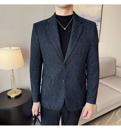 New Fashion Meteor Striped Suit Jacket High Quality Men's Slim Fit Business Formal Social Prom Party Casual Tuxedos 5XL-M