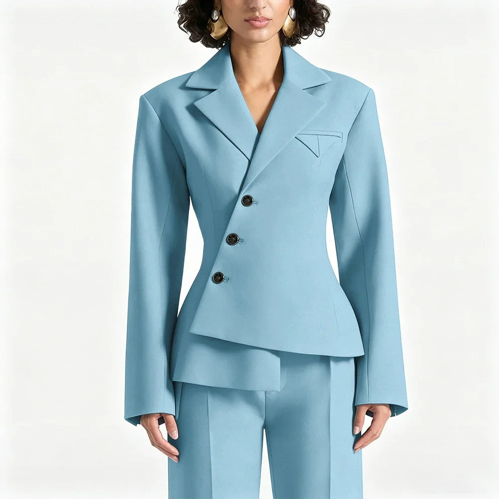 Black Asymmetric Blazer Suit Women's Slim Fit Single Breasted Notch Lapel Set Minimalist Office Modern Casual Workwear Outfit