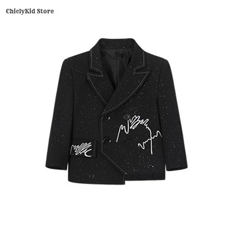 Boys Solid Double Breasted Blazer Jack Vest Pants Children Suit Waistcoat Wedding Clothes Sets Toddler Formal Dress Kids Tuxedos