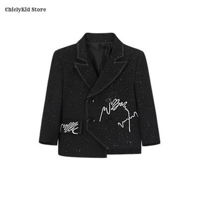 Boys Solid Double Breasted Blazer Jack Vest Pants Children Suit Waistcoat Wedding Clothes Sets Toddler Formal Dress Kids Tuxedos