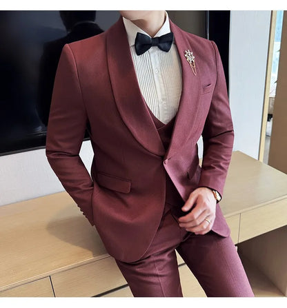 Men's Slim Fit 3-Piece Suit for Weddings, Parties & Formal Occasions – White, Red, Black