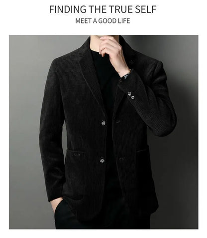 Men's High-Quality Corduroy Coat Autumn Winter Thick Velvet Casual Suit Jacket Handsome Ruffian Business Top Trend
