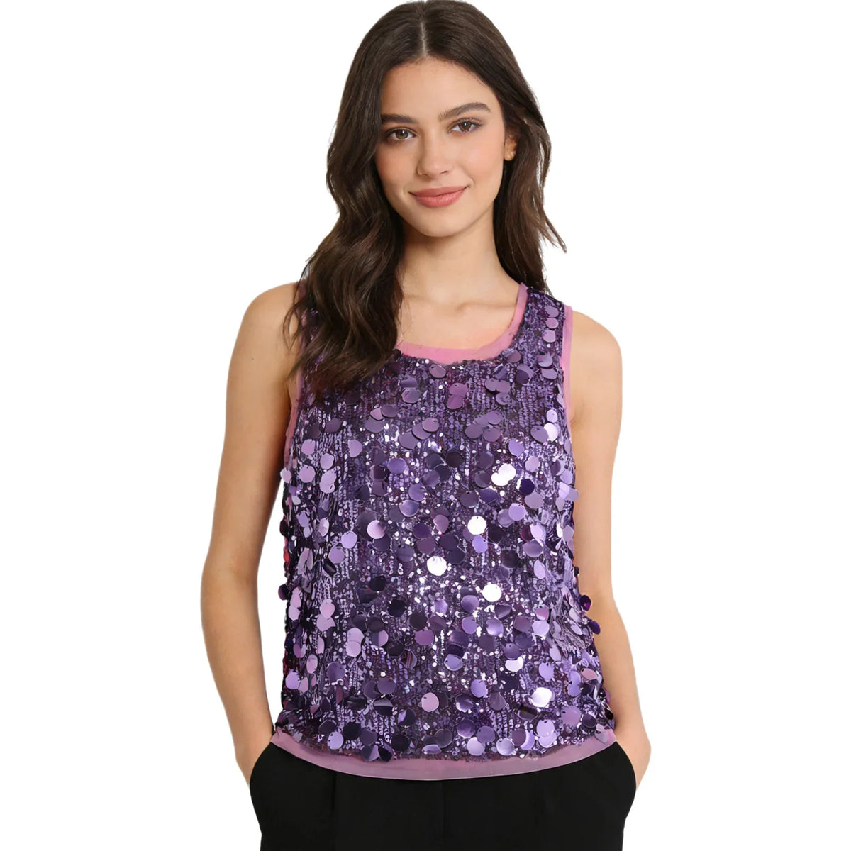 Women's Sleeveless Top Sequins Loose Vest Disco Costume Tank Top Nightclub Fashion Streetwear Shiny Clubwear Rave Party Outfit