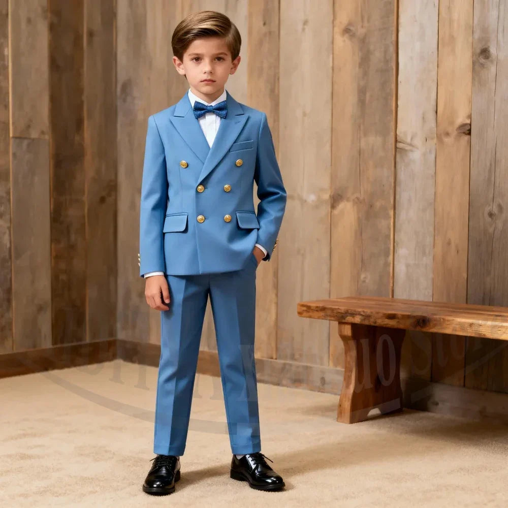 Chic Boys Suit Fashion Double Breasted Peak Lapel Wear Formal Wedding Party Prom Kids Elegant Gentleman Outfit 2 Piece Set