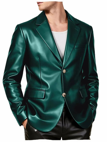 Men's Faux Leather Blazer Single Breasted Slim Jacket Fit Formal Outer Jacket for Business Wedding Party Business Daily Wear