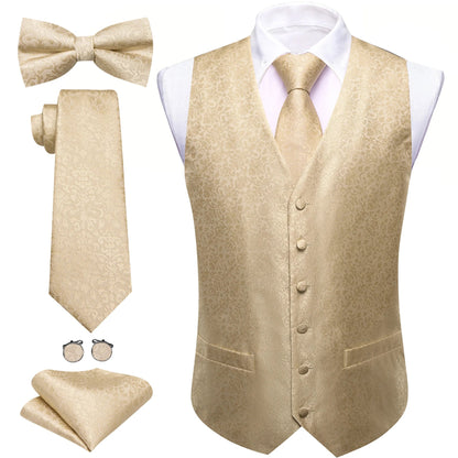Men's Jacquard Suit Vest Set with Tie, Bow Tie, Pocket Square & Cufflinks – Wedding & Formal