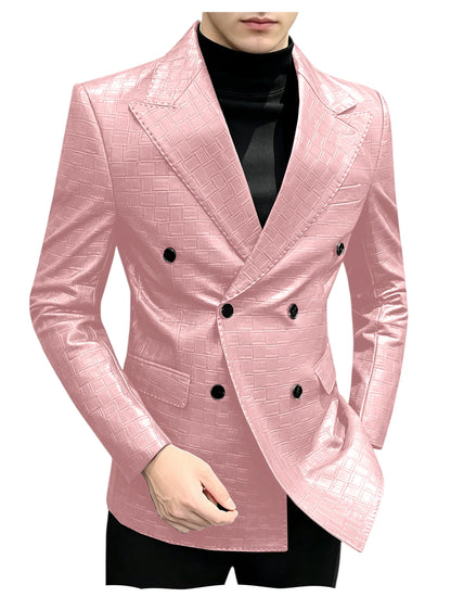 Men's Crocodile Leather Blazer Double Breasted Slim Fit Suit Jacket Formal Business Casual Sport Coat Wedding Party Streetwear